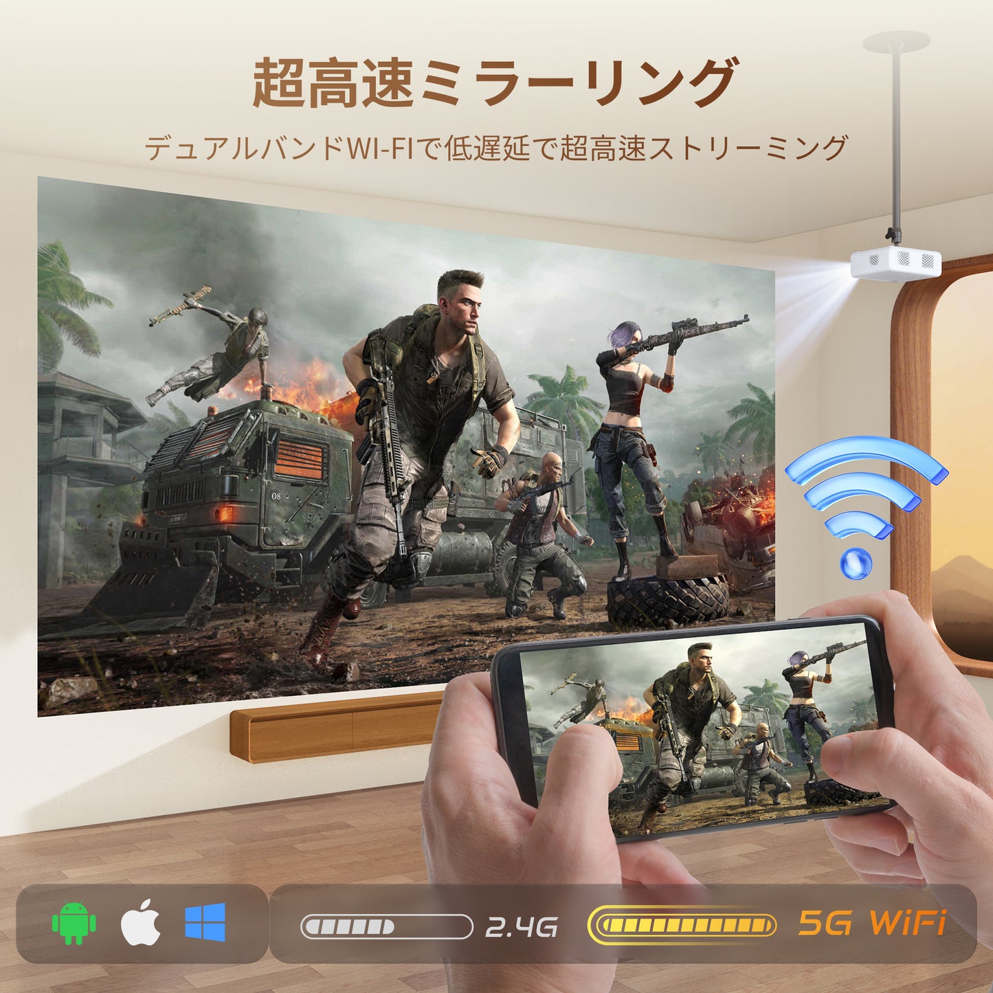 Aurzen【業界唯一公式Netflix/youtube/prime video】プロジェクター 小型 オートフォーカス 自動台形補正 Dolby対応 5Gwifi 双方向Bluetooth 200ANSI 低騒音 プロジェクター 4k対応 プロジェクター 家庭用 天井投影 ズーム機能iOS/Android/Windows/TVStick/HDMI/USB/PS4/PS5/AV/DVDプレイヤー接続可 d1